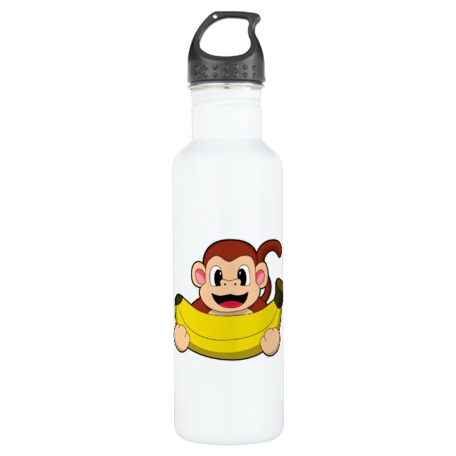 Monkey with Banana Stainless Steel Water Bottle (Front)