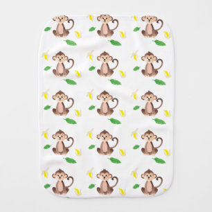 Monkey With Banana Tropical Leaf Green Baby Burp Cloth
