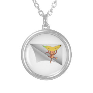 monkey with banana under the patch silver plated necklace