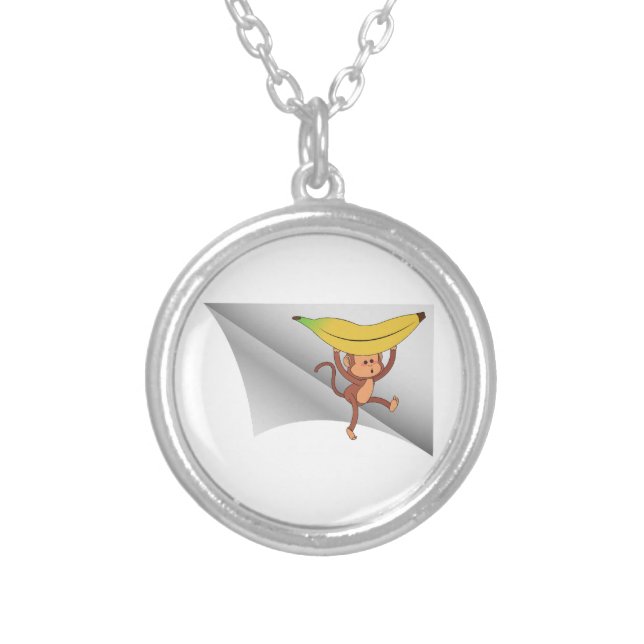 monkey with banana under the patch silver plated necklace (Front)