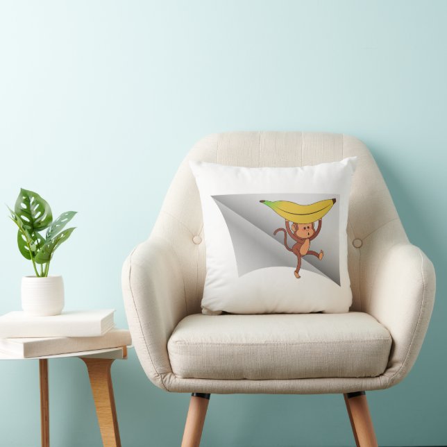 monkey with banana under the patch throw pillow (Chair)