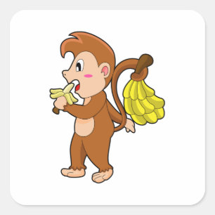 Monkey with Bananas Square Sticker