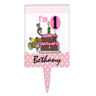 Monkey With Cake 1st Birthday Cake Topper