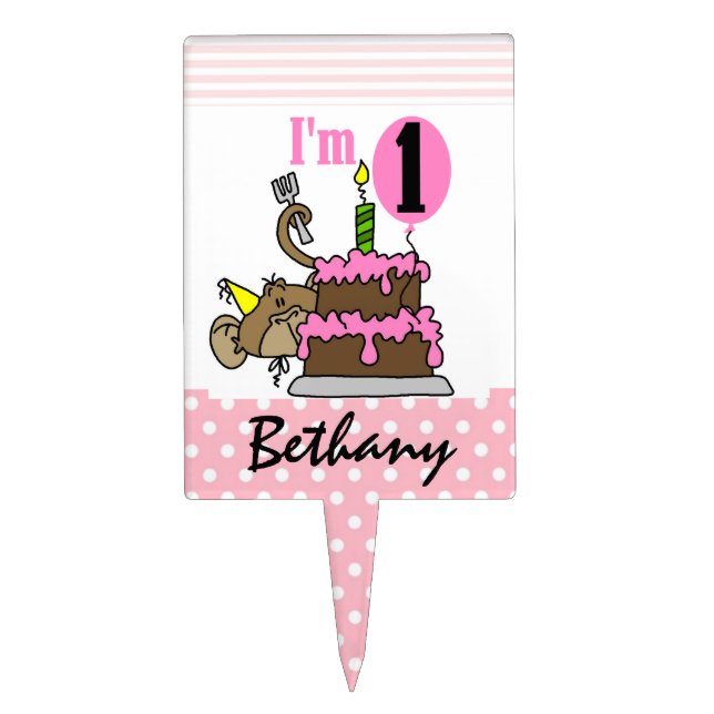 Monkey With Cake 1st Birthday Cake Topper (Front)