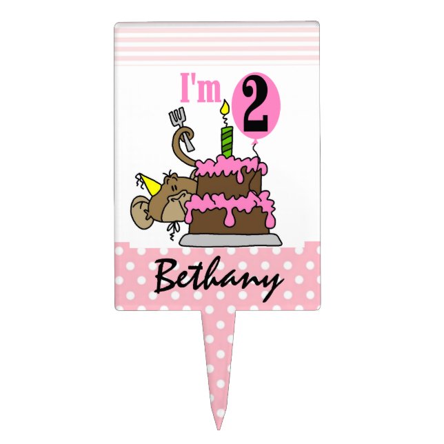 Monkey With Cake 2nd Birthday Cake Topper (Front)