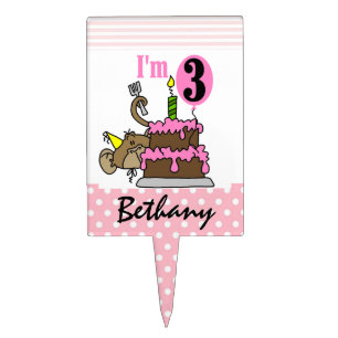 Monkey With Cake 3rd Birthday Cake Topper