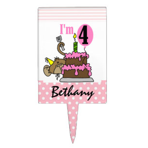 Monkey With Cake 4th Birthday Cake Topper