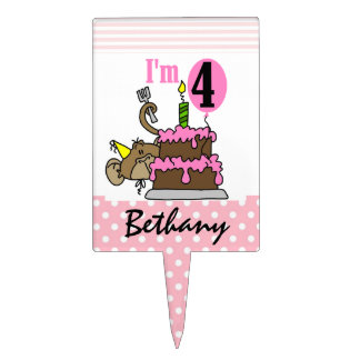 Monkey With Cake 4th Birthday Cake Topper