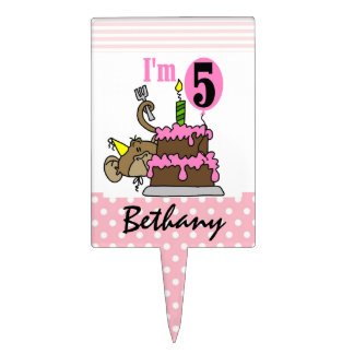 Monkey With Cake 5th Birthday Cake Topper