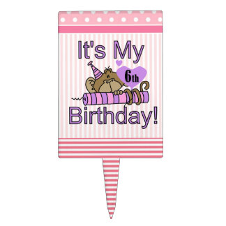 Monkey With Candle 6th Birthday Cake Topper