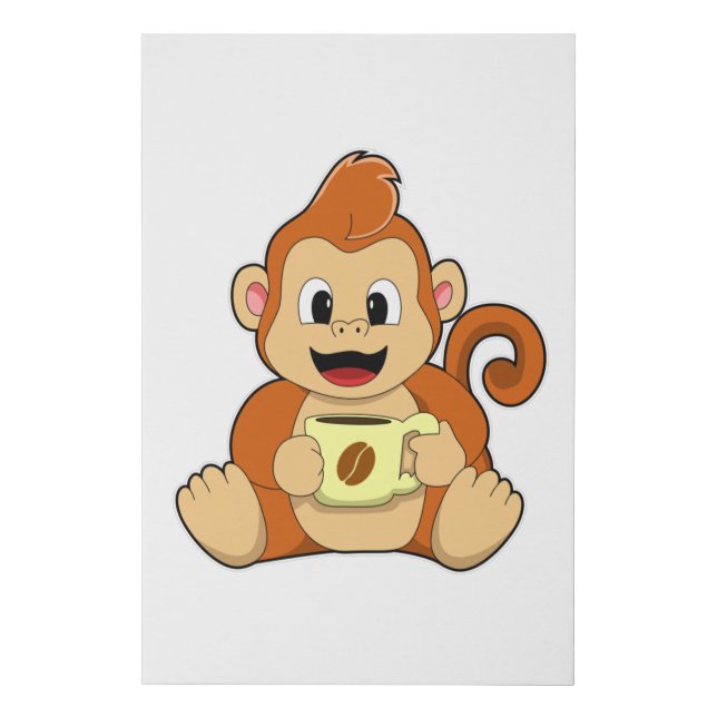 Monkey with Cup of Coffee Faux Canvas Print (Front)