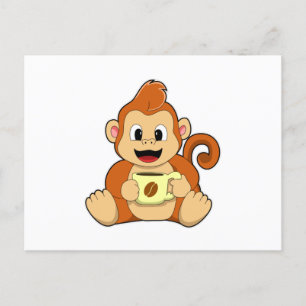 Monkey with Cup of Coffee Postcard