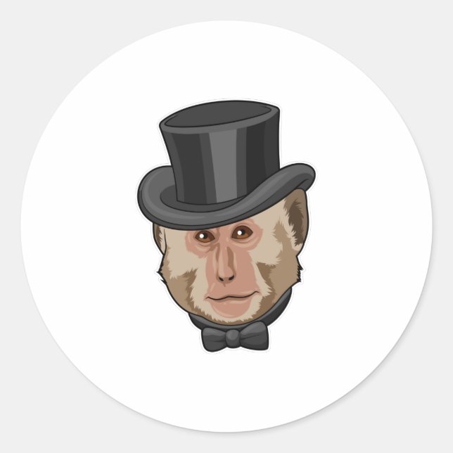 Monkey with Cylinder Classic Round Sticker (Front)