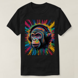 Monkey with Headphones Splash of Paint Vibrant T-Shirt