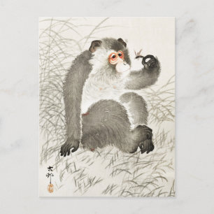 Monkey with Insect Painting by Ohara Koson Postcard