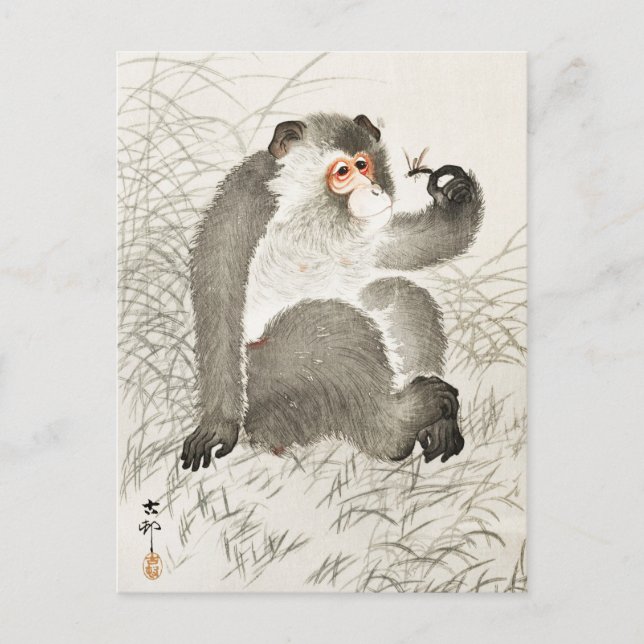 Monkey with Insect Painting by Ohara Koson Postcard (Front)