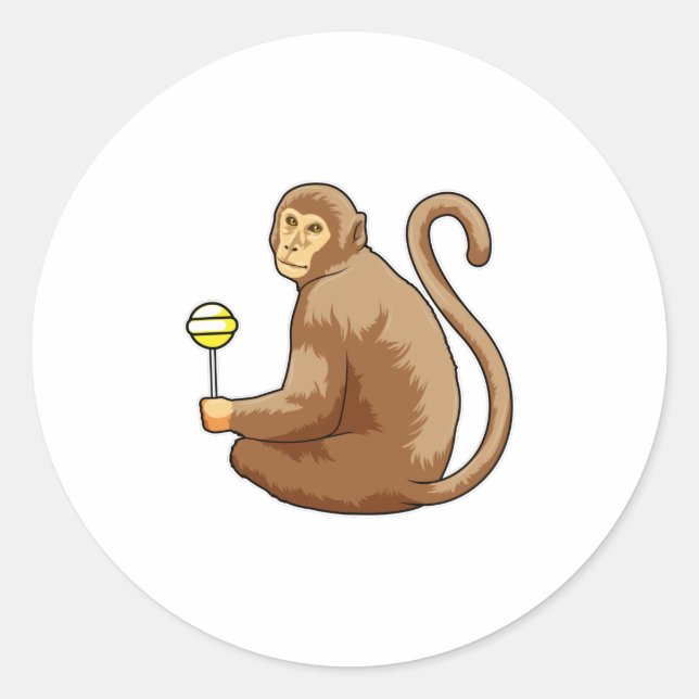 Monkey with Lollipop Classic Round Sticker (Front)