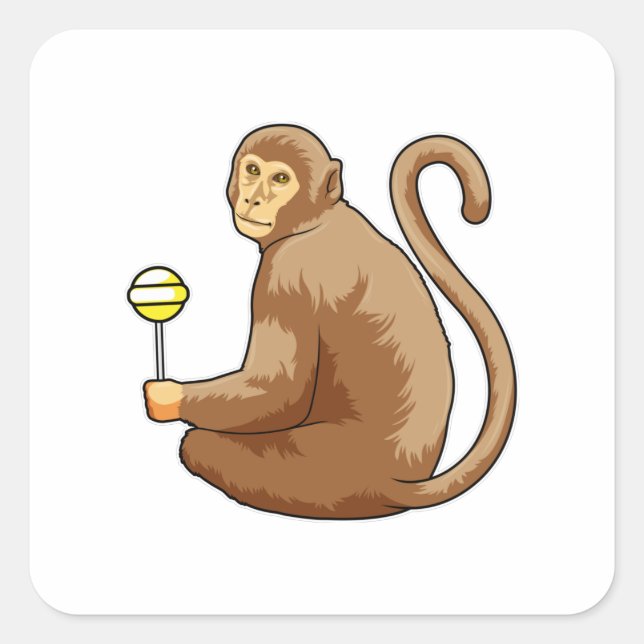 Monkey with Lollipop Square Sticker (Front)