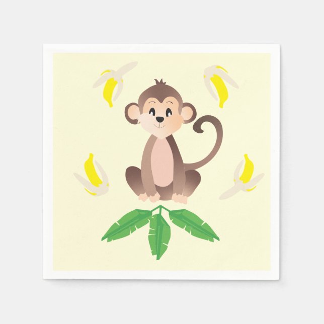 Monkey With Peeled Bananas Tropical Jungle Animal Napkins (Front)