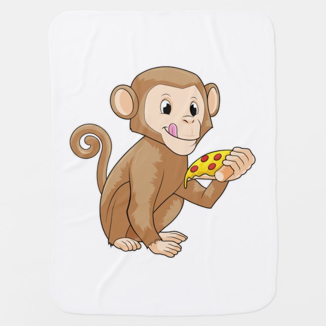 Monkey with Piece of Pizza Baby Blanket (Front)