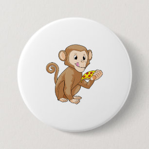 Monkey with Piece of Pizza Button