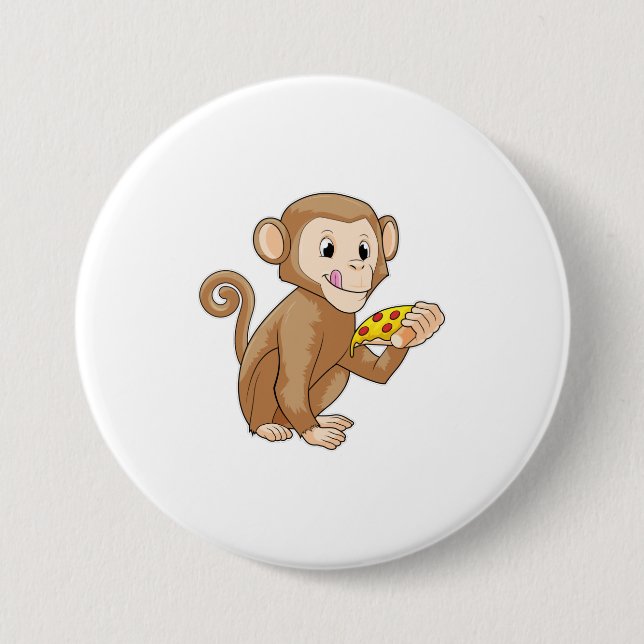 Monkey with Piece of Pizza Button (Front)