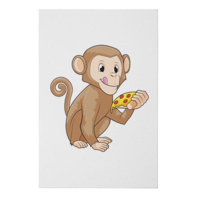 Monkey with Piece of Pizza Faux Canvas Print (Front)