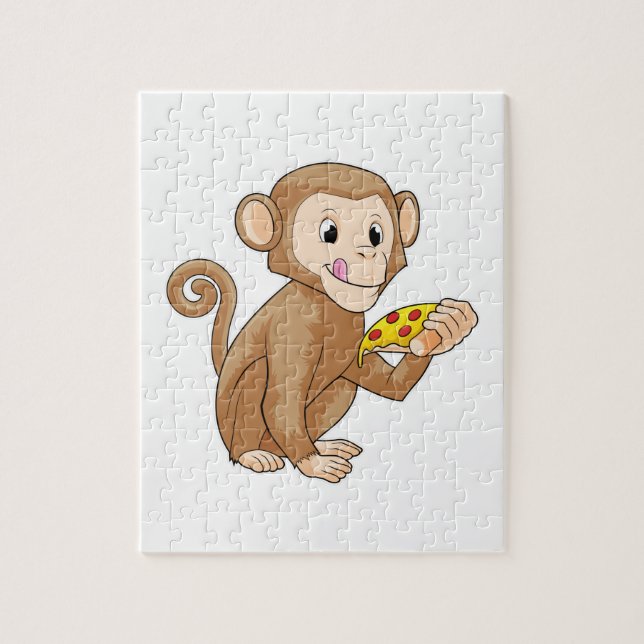 Monkey with Piece of Pizza Jigsaw Puzzle (Vertical)