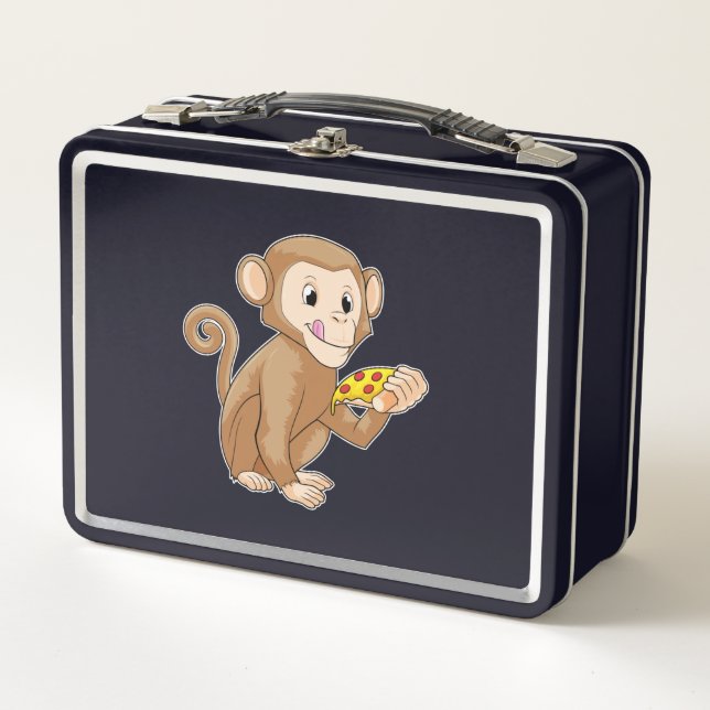 Monkey with Piece of Pizza Metal Lunch Box (Front)