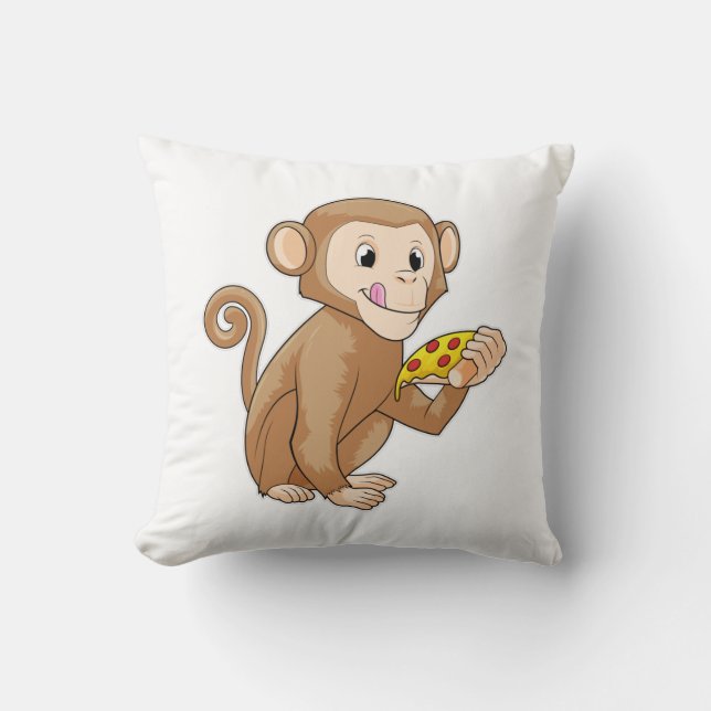 Monkey with Piece of Pizza Throw Pillow (Front)