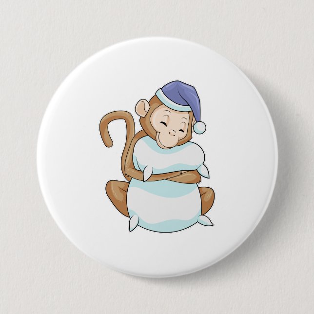 Monkey with Pillow & Sleepyhead Button (Front)