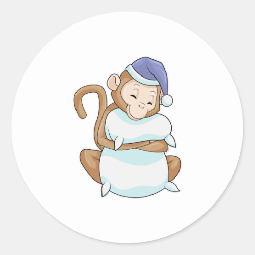 Monkey with Pillow  Sleepyhead Classic Round Sticker
