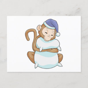 Monkey with Pillow & Sleepyhead Postcard