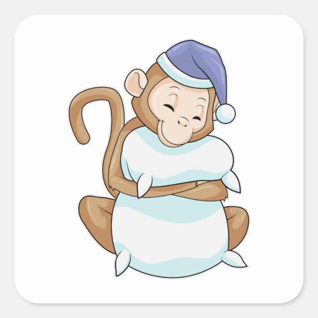 Monkey with Pillow & Sleepyhead Square Sticker (Front)