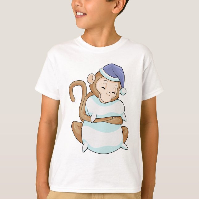 Monkey with Pillow & Sleepyhead T-Shirt (Front)