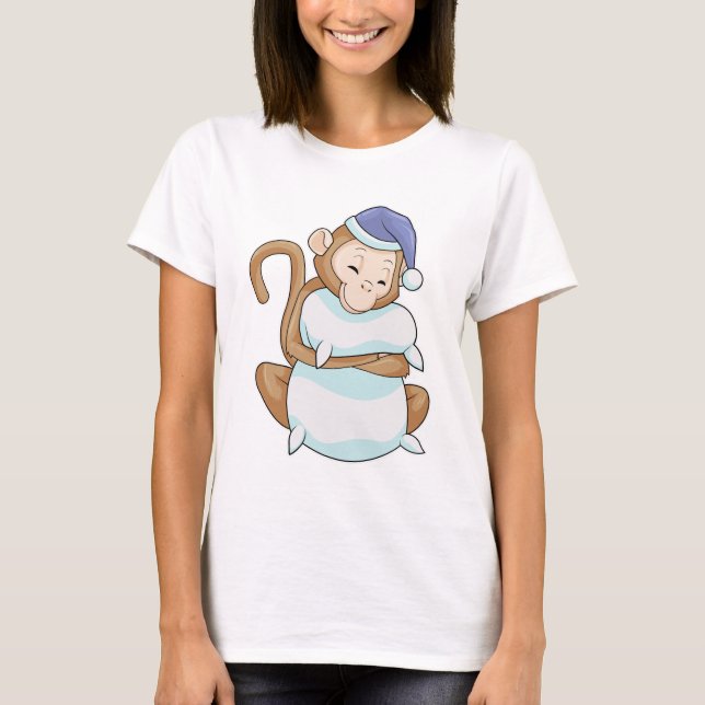 Monkey with Pillow & Sleepyhead T-Shirt (Front)