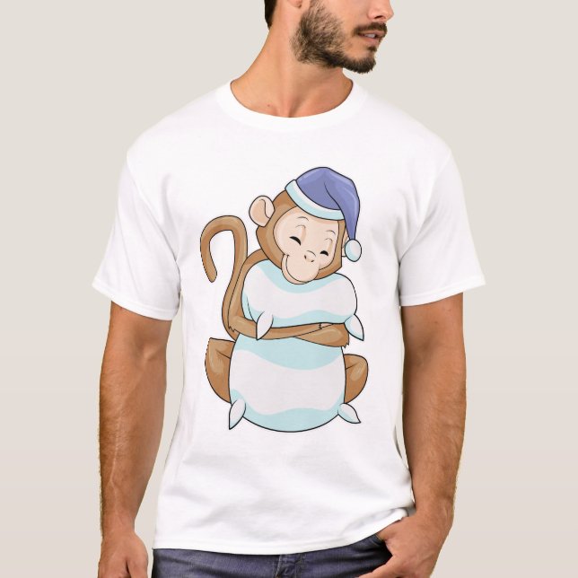 Monkey with Pillow & Sleepyhead T-Shirt (Front)