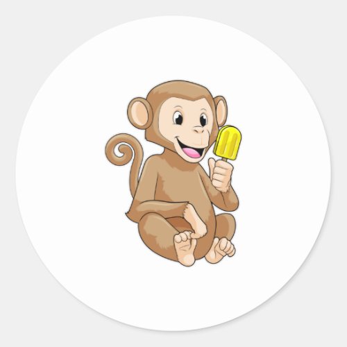Monkey with Popsicle Classic Round Sticker