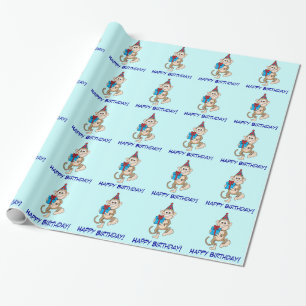 Monkey with Present Happy Birthday! Wrapping Paper