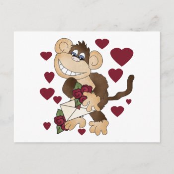 Monkey With Red Roses Tshirts And Gifts Postcard by valentines_store at Zazzle