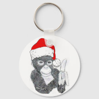 MONKEY WITH SANTA HAT AND BANANA KEYCHAIN