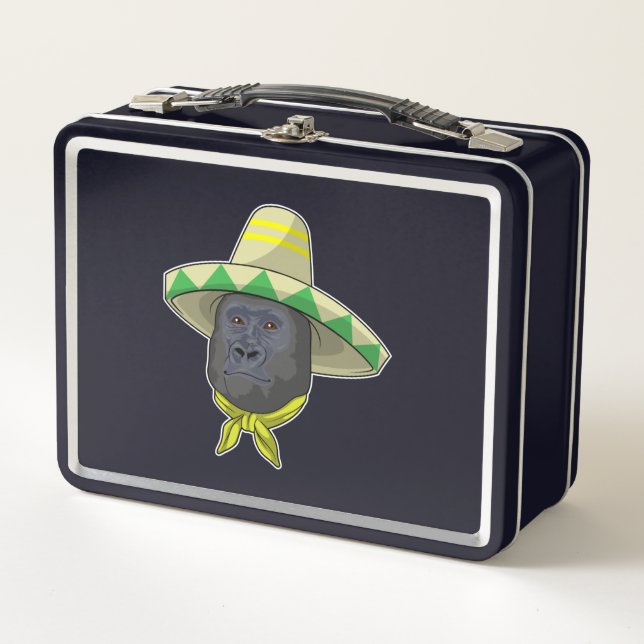 Monkey with Straw hat Metal Lunch Box (Front)