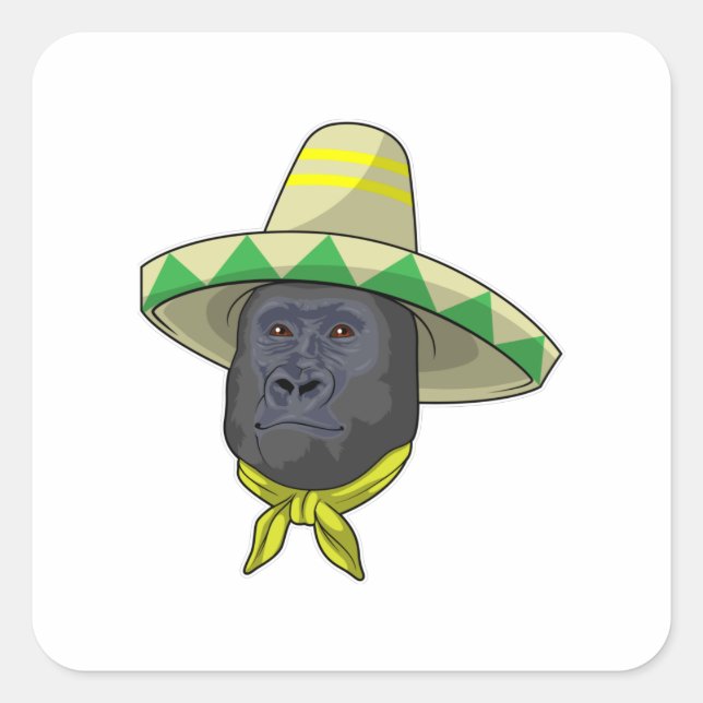 Monkey with Straw hat Square Sticker (Front)