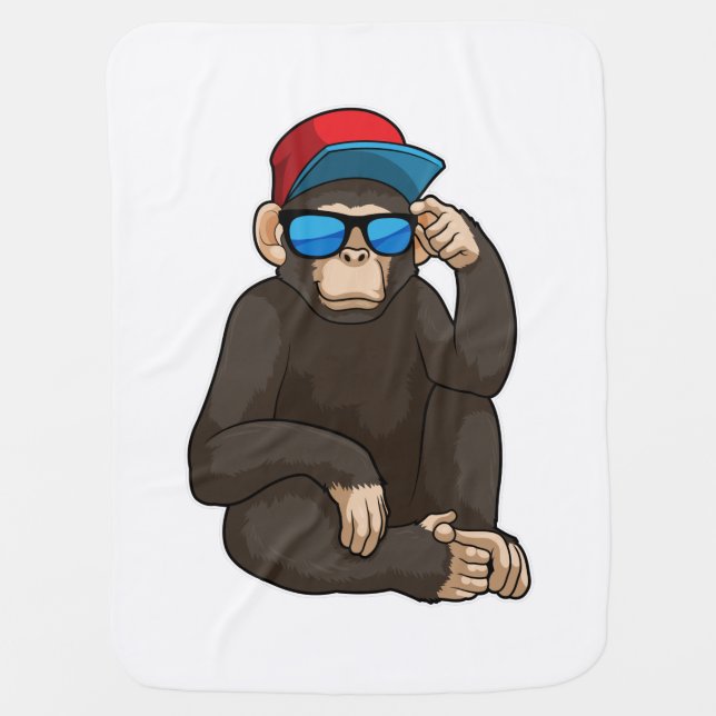 Monkey with Sunglasses Baby Blanket (Front)