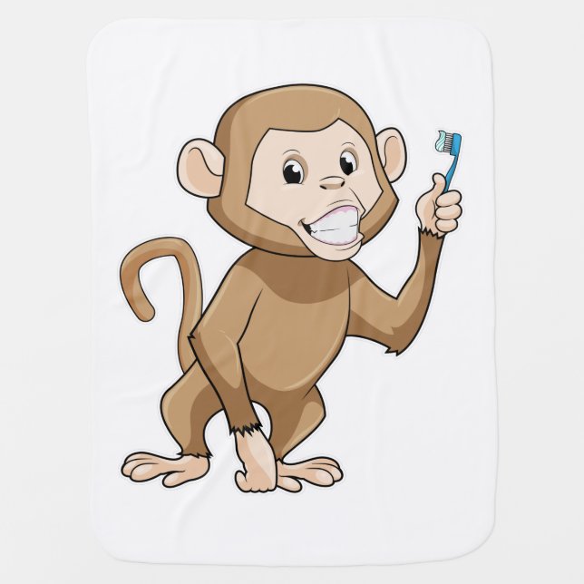 Monkey with Toothbrush Baby Blanket (Front)