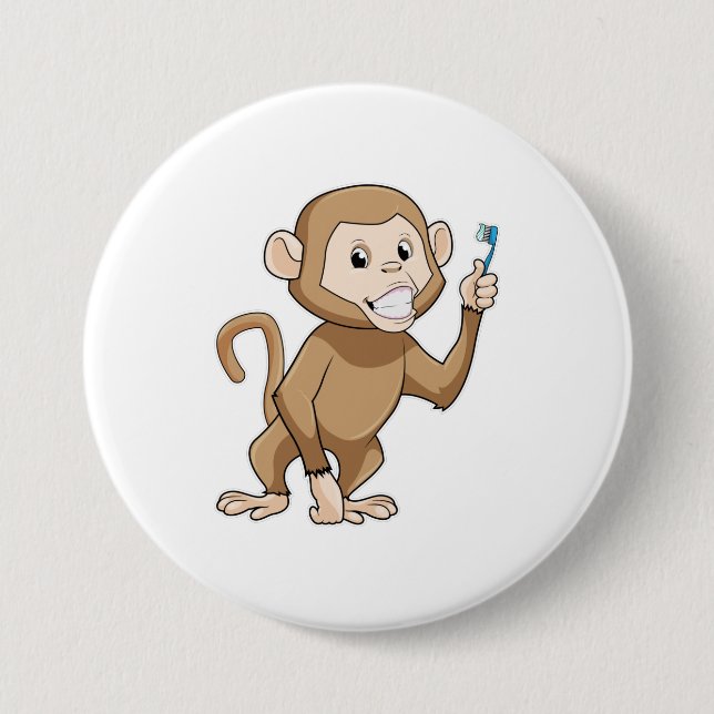 Monkey with Toothbrush Button (Front)