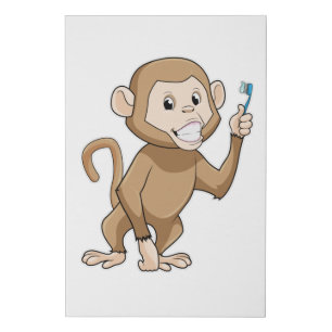 Monkey with Toothbrush Faux Canvas Print
