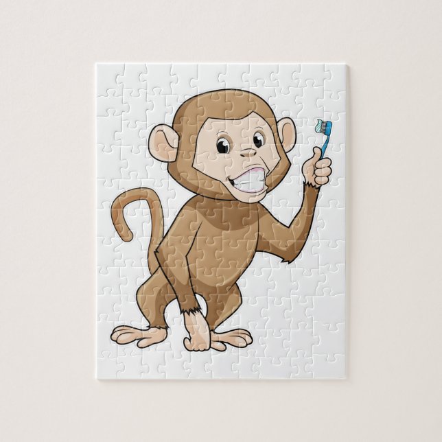 Monkey with Toothbrush Jigsaw Puzzle (Vertical)