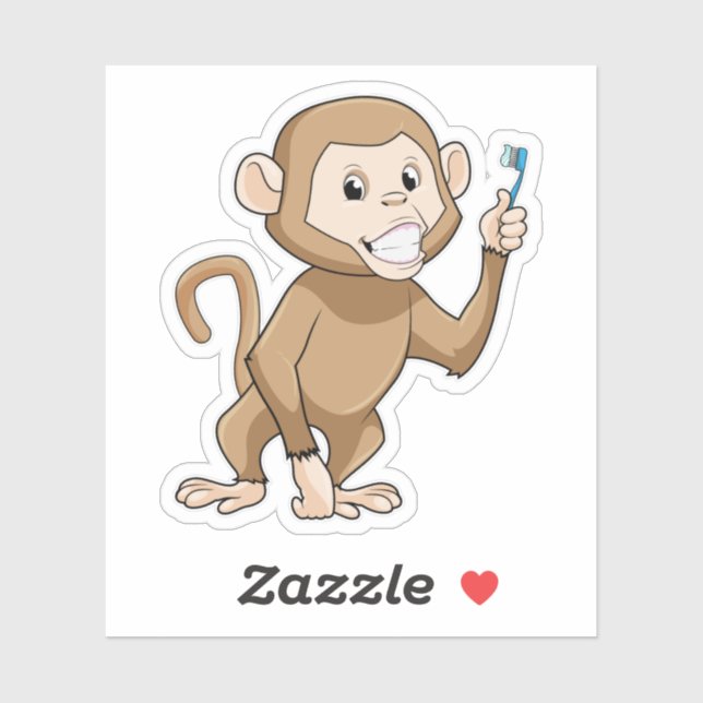Monkey with Toothbrush Sticker (Sheet)