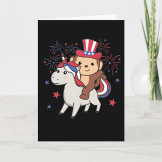 Monkey With Unicorn For Fourth Of July Fireworks Card